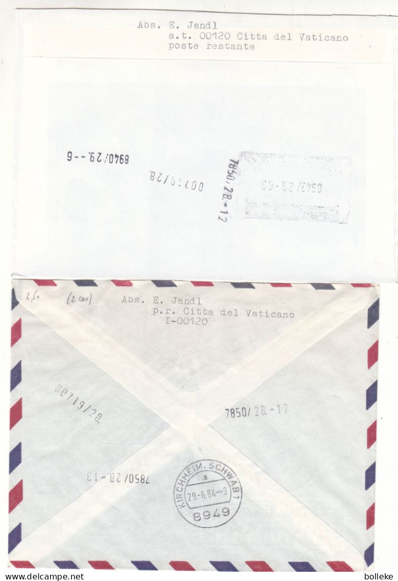 Vatican - Lettre Exprès De 1984 - Oblit Citta Del Vaticano - Exp Vers Kirchheim - Cachet De Remscheid Schab - - Storia Postale