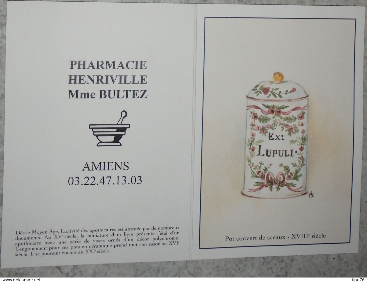 Petit Calendrier  De Poche 2001 Pot Apothicaire Pharmacie Amiens Somme - Small : 2001-...