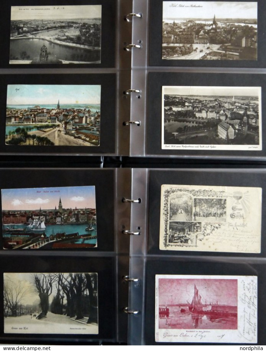 ALTE POSTKARTEN - DEUTSCH KIEL, Sammlung Von 200 Verschiedenen Ansichtskarten In 2 Briefalben, Mit Seltenen Lithographie - Kiel