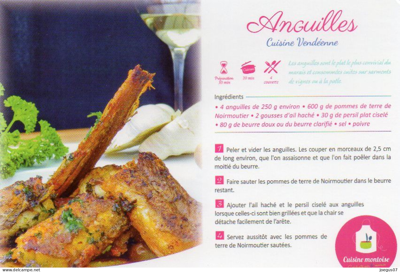 Recette Cuisine Vendéenne - ANGUILLES - Saint Jean De Monts N° 20023 - Recettes (cuisine)