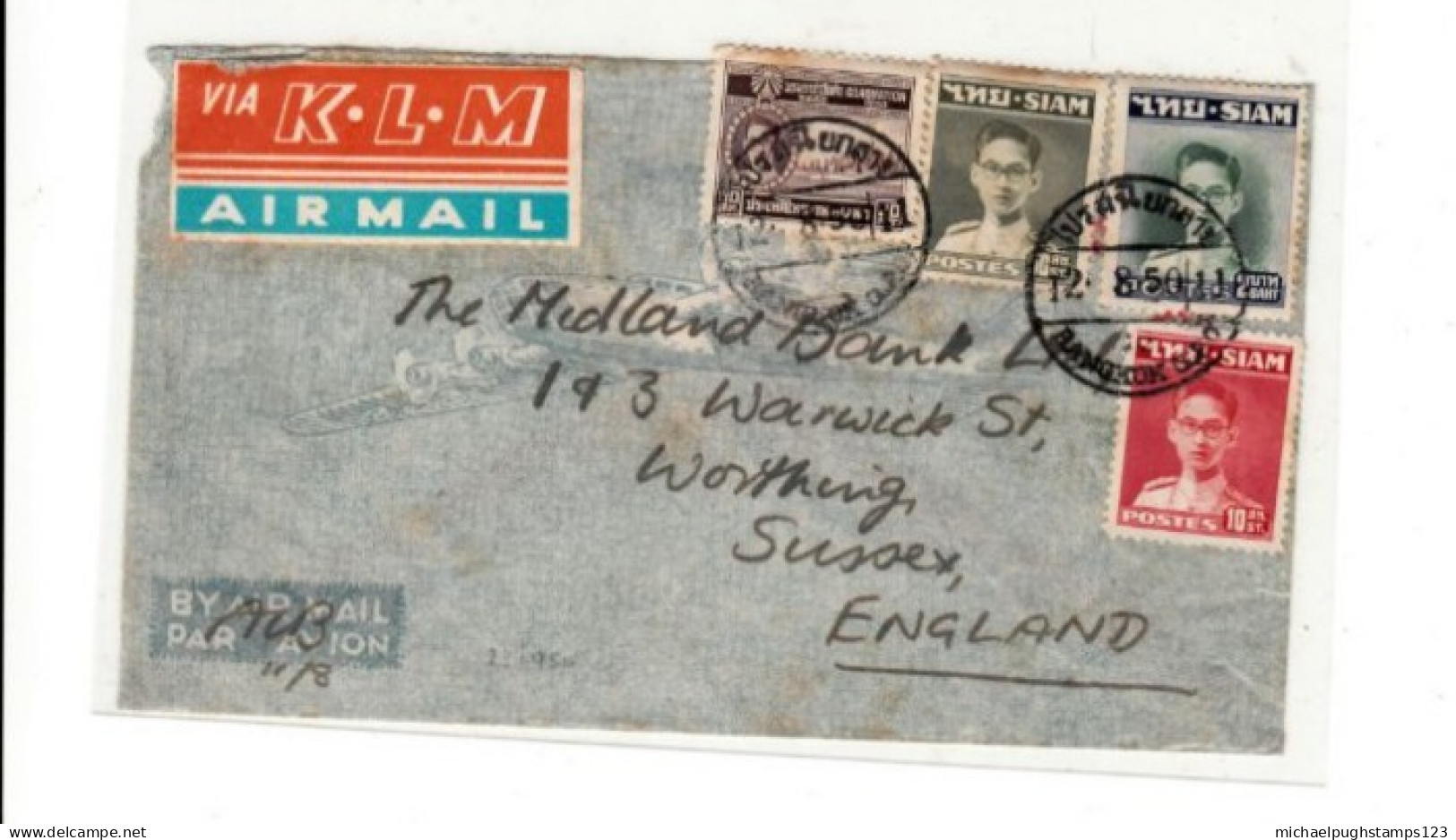 Thailand / K.L.M. Airmail / G.B. / Rama 9. - Thailand