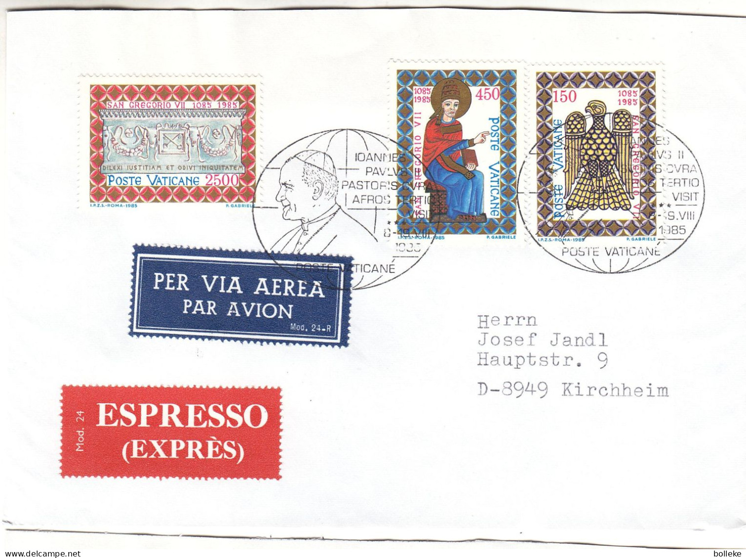 Vatican - Lettre Exprès De 1984 - Oblit Poste Vaticane - Exp Vers Kirchheim - Cachet De Remscheid Schab Et Mindelheim - - Covers & Documents