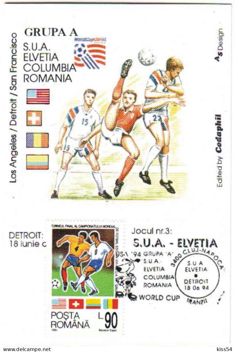 MAX 43 - 19 FOOTBALL, World Cup. USA ( SWITZERLAND USA ), Romania - Maximum Card - 1994 - 1994 – Estados Unidos