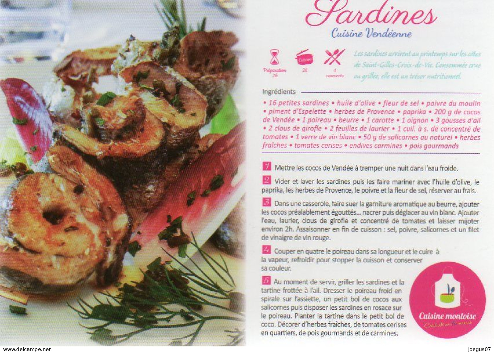 Recette Cuisine Vendéenne - SARDINES - Saint Jean De Monts N° 20025 - Recettes (cuisine)