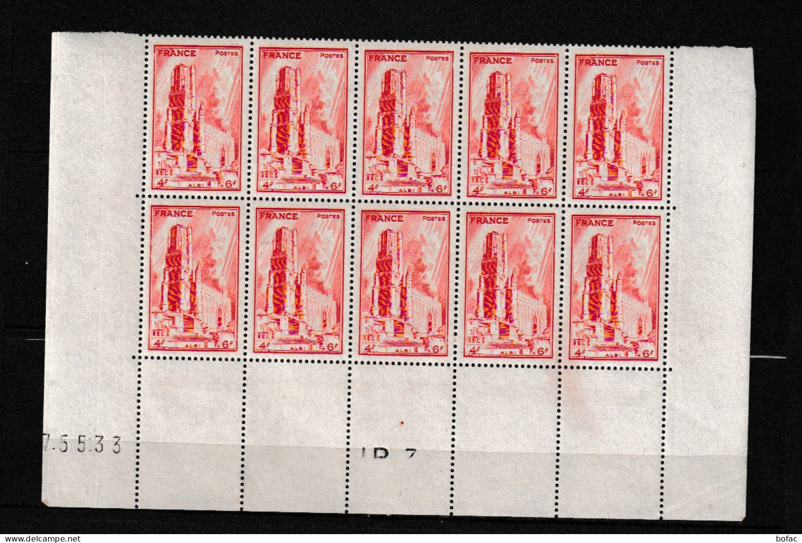 667 ** Y & T Albi Partie De Feuille 10 Timbres Numéro 75533 ID7 Bas Gauche Bord De Feuille Sur 3 Cotées 26/60 - Ongebruikt