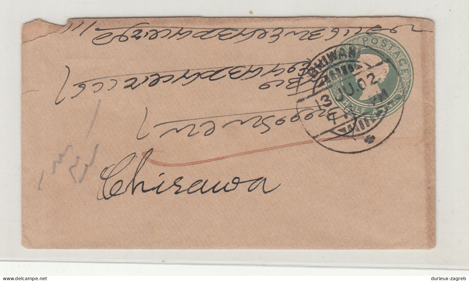 India QV Postal Stationery Small Letter Cover Posted 1902 Bhiwani? To Chirawa B240401 - 1882-1901 Imperio