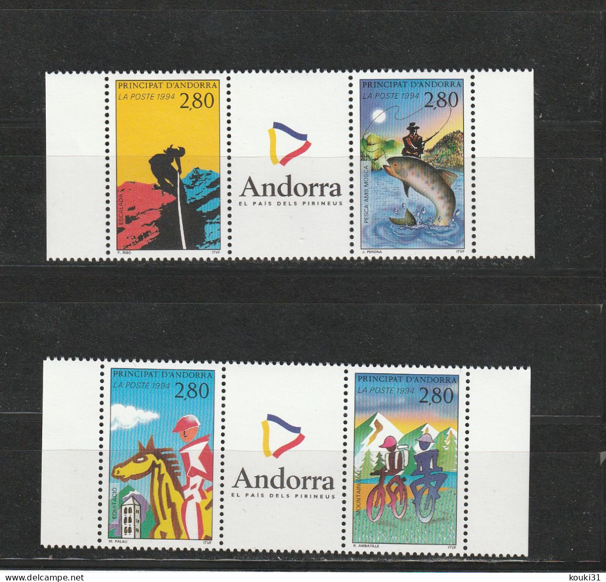 Andorre YT 450A/B ** : équitation , Vélo , Escalade , Pêche - 1994 - Unused Stamps