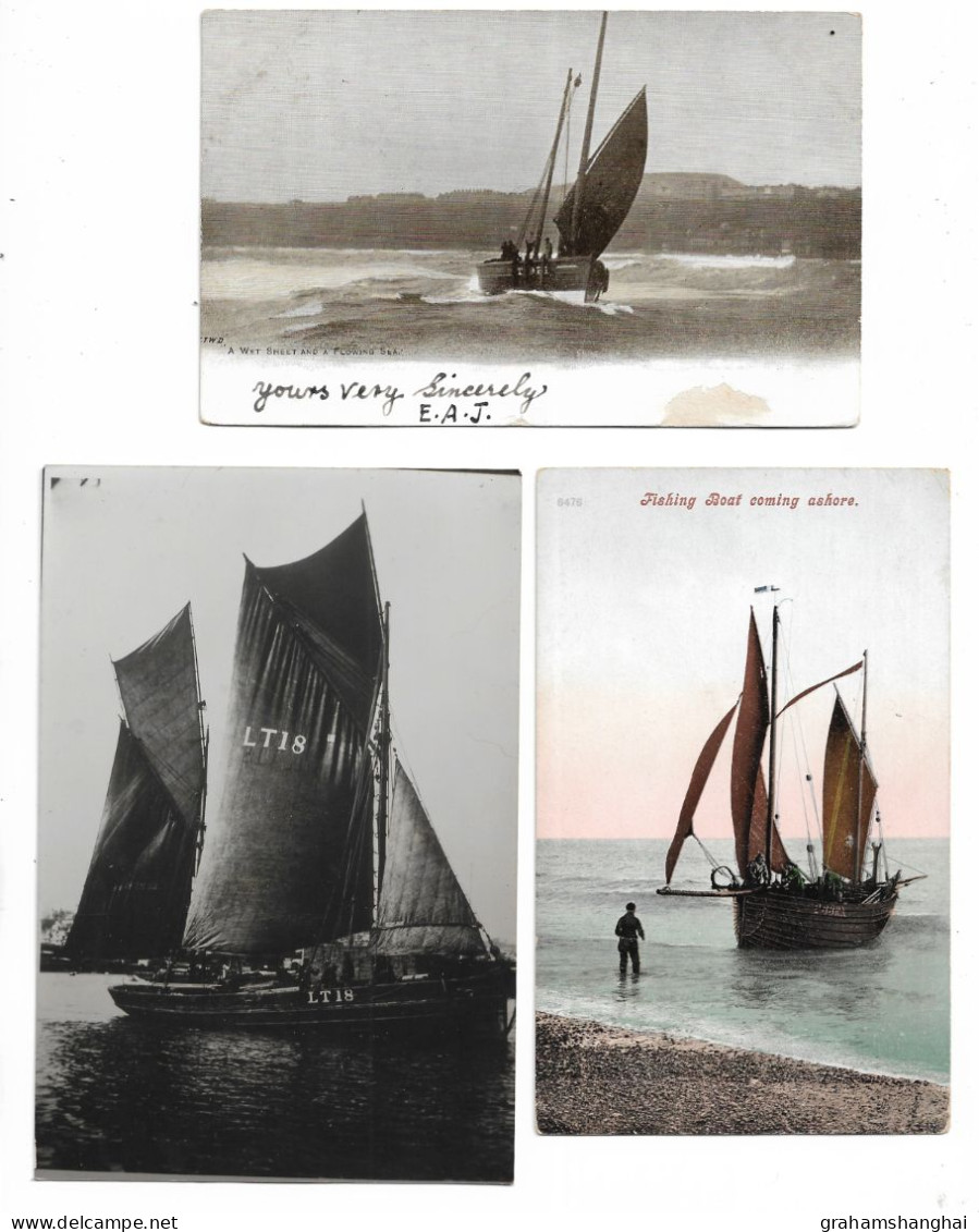 Fishing Boats Lot 2 Postcards Posted 1904 1910 & 1 Photo - Fischerei