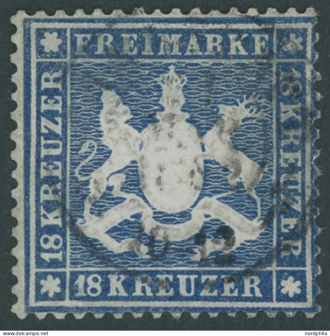 WÜRTTEMBERG 20y O, 1862, 18 Kr. Blau, Repariert Wie Pracht, Mi. (2800.-) - Altri & Non Classificati
