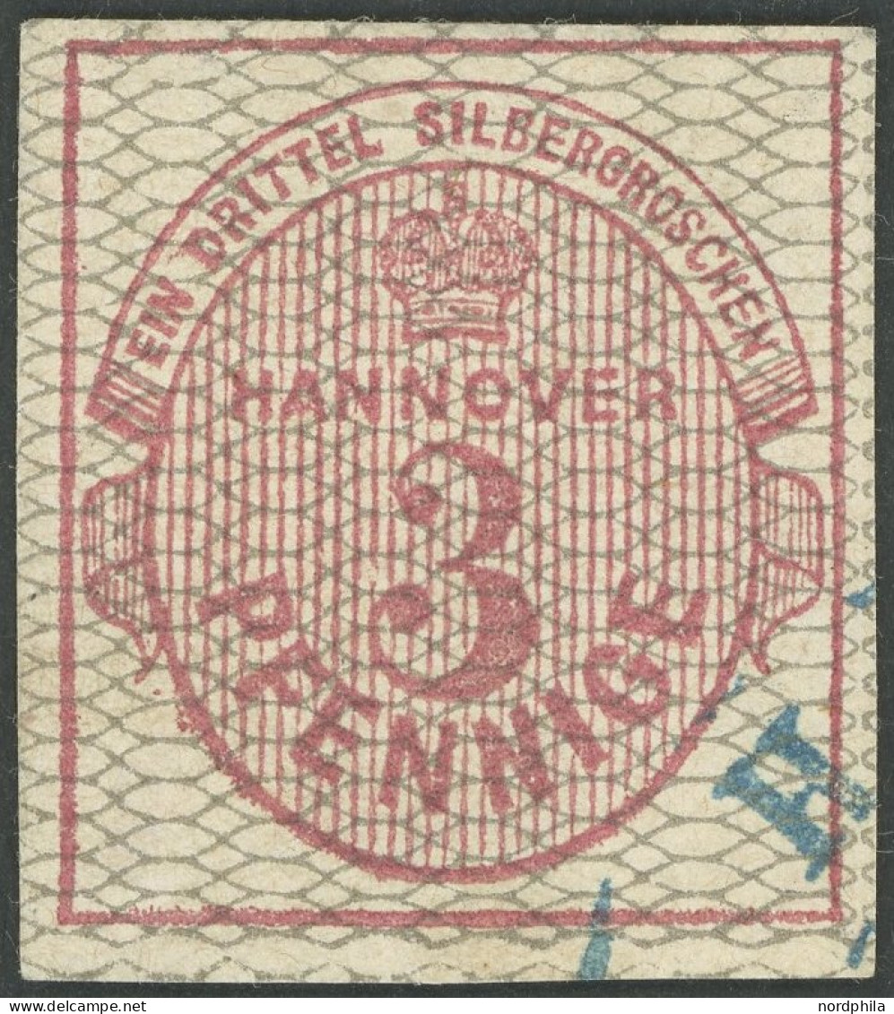 HANNOVER 8b O, 1856, 3 Pf. Karmin, Grau Genetzt, Pracht, Gepr. Pfenninger Und Kurzbefund Berger, Mi. 450.- - Hanover