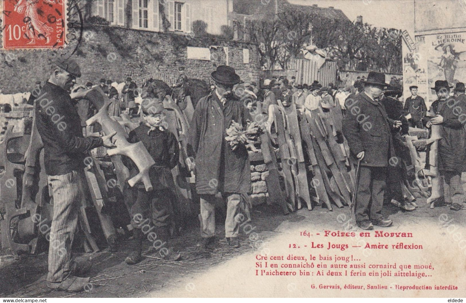 Marchand De Joug En Bois Wooden Yoke For Oxes   Saulieu Morvan Affiche Postelr L' Heroine  Gendarme à Blanod Cluny - Shopkeepers