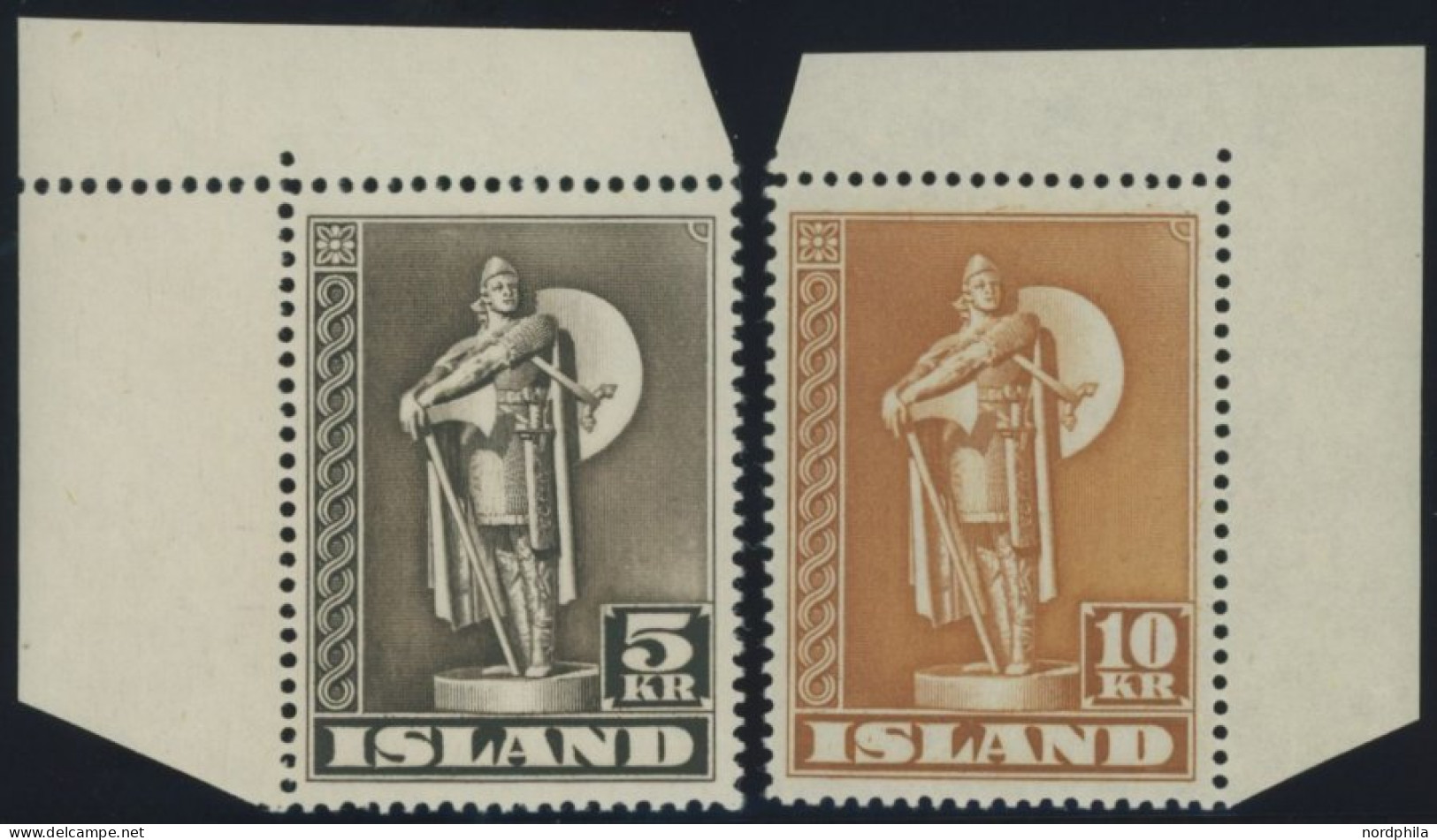 ISLAND 230,240A **, 1943/5, 5 Und 10 Kr., Gezähnt K 14, Postfrisch, 2 Prachtwerte, Mi. 75.- - Other & Unclassified