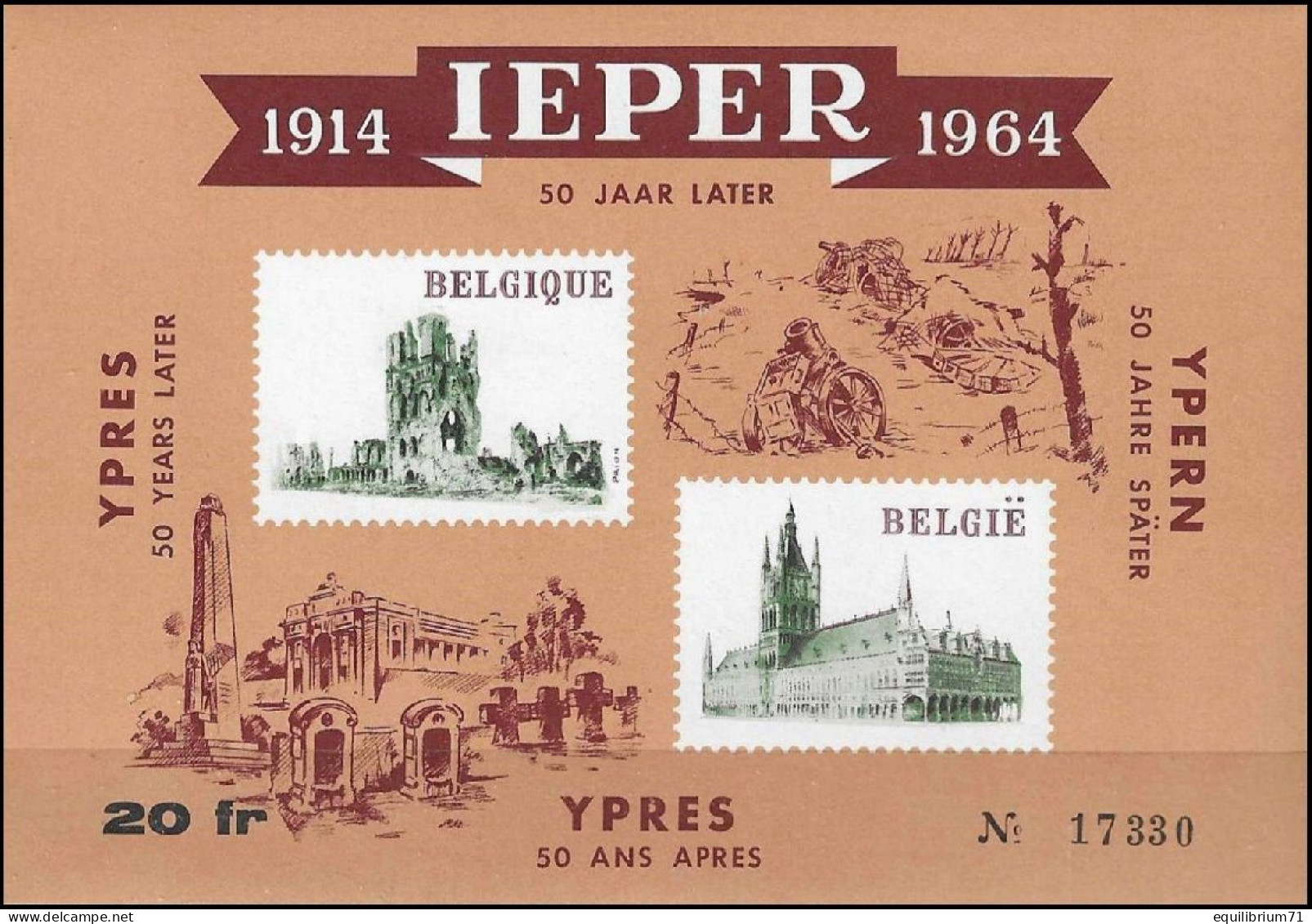 E89** - Ypres "50 Ans Plus Tard" / Ieper "50 Jaar Later" / Ieper "50 Jahre Später" - 1914-1964 - Iglesias Y Catedrales