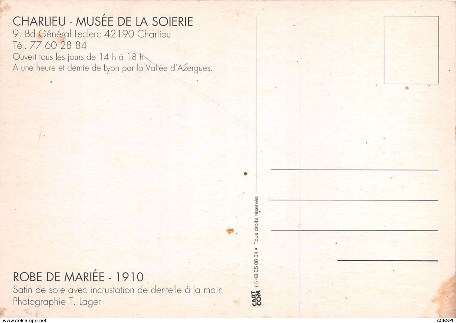 CHARLIEU Musee De La Soierie ROBE DE MARIEE 1910 Satin De Soie Avec Incrustation 7(scan Recto-verso) MA2248 - Charlieu