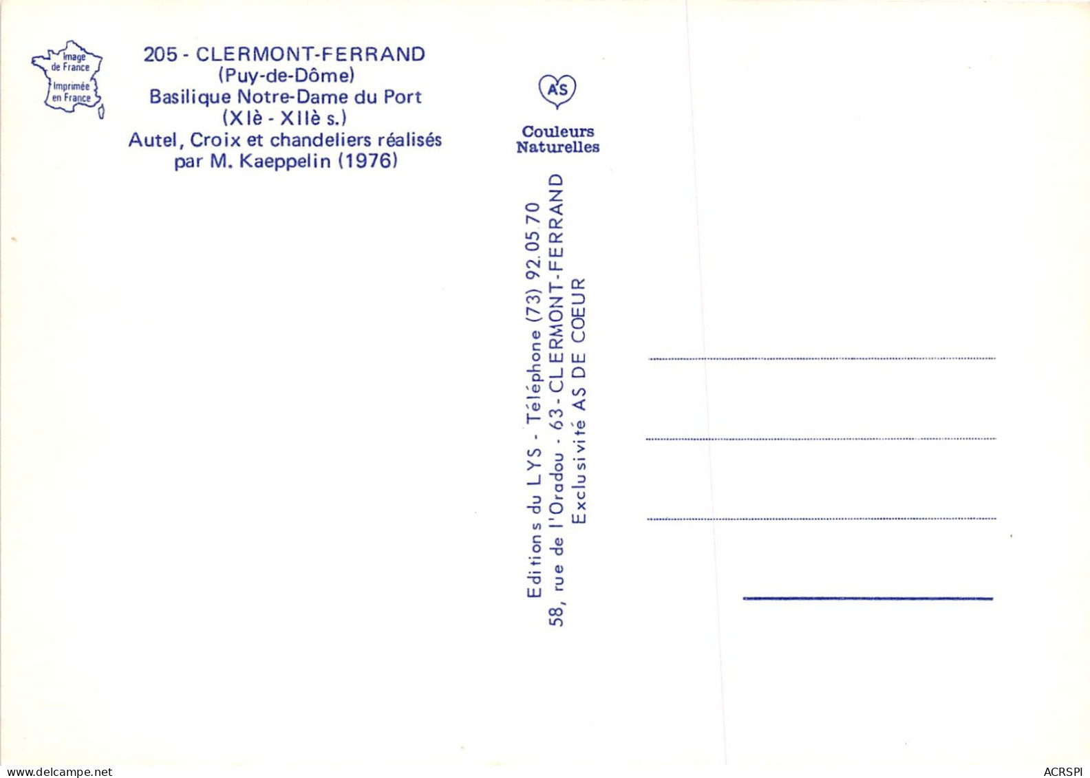 CLERMONT FERRAND Basilique Notre Dame Du Port Autel Croix Et Chandeliers 1(scan Recto-verso) MA2238 - Clermont Ferrand
