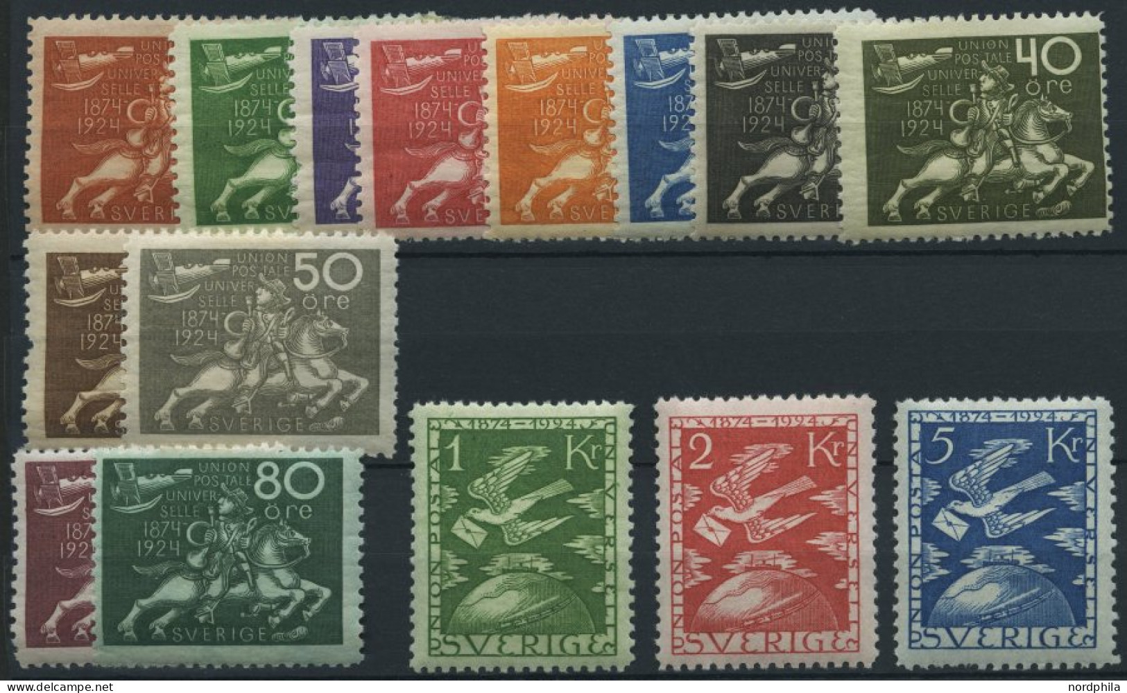 SCHWEDEN 159-73 *, 1924, UPU, Falzrest, üblich Gezähnter Prachtsatz, Facit 5500.- Skr. - Used Stamps