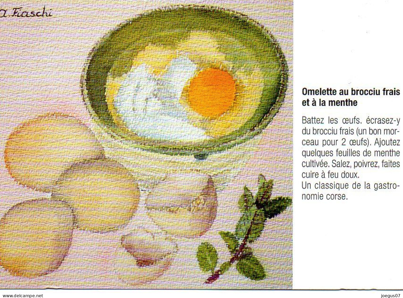 Recette Corse - OMELETTE AU BROCCIU FRAIS ET A LA MENTHE - Annick Fiaschi - Nature Morte, Aquarelle - Recettes (cuisine)