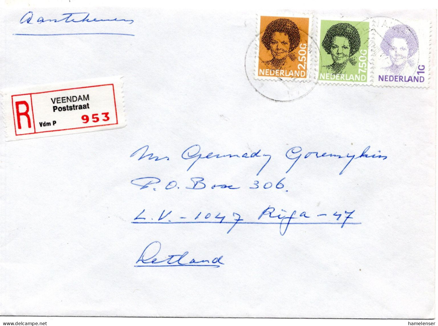 76557 - Niederlande - 1994 - 7,50G Beatrix MiF A R-Bf VEENDAM -> RIGA (Lettland) - Covers & Documents