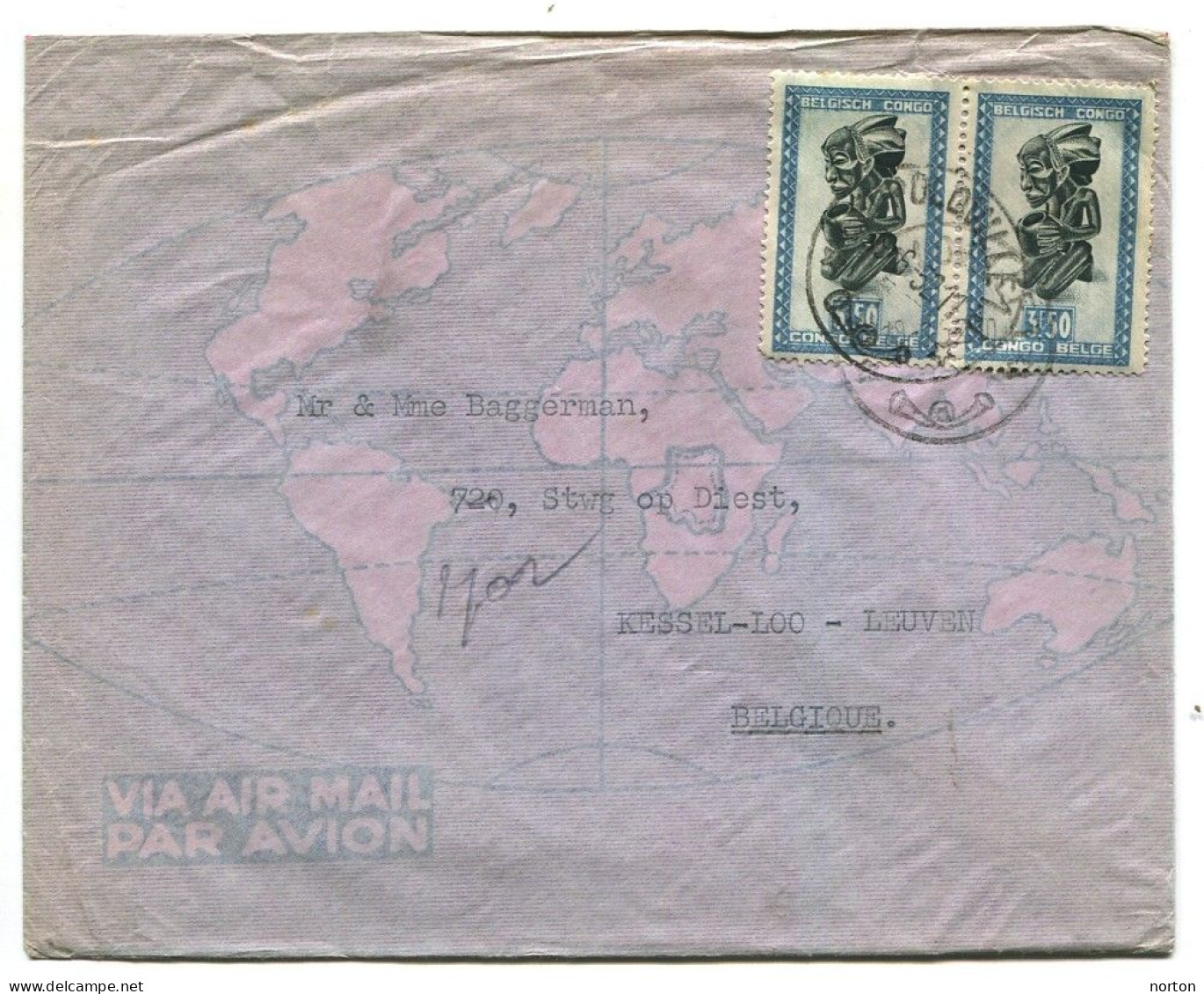 Congo Léopoldville 1 Oblit. Keach 10(.J.) Sur C.O.B. 289 (paire) Sur Lettre Vers Kessel-Loo Le 09/06/1952 - Covers & Documents
