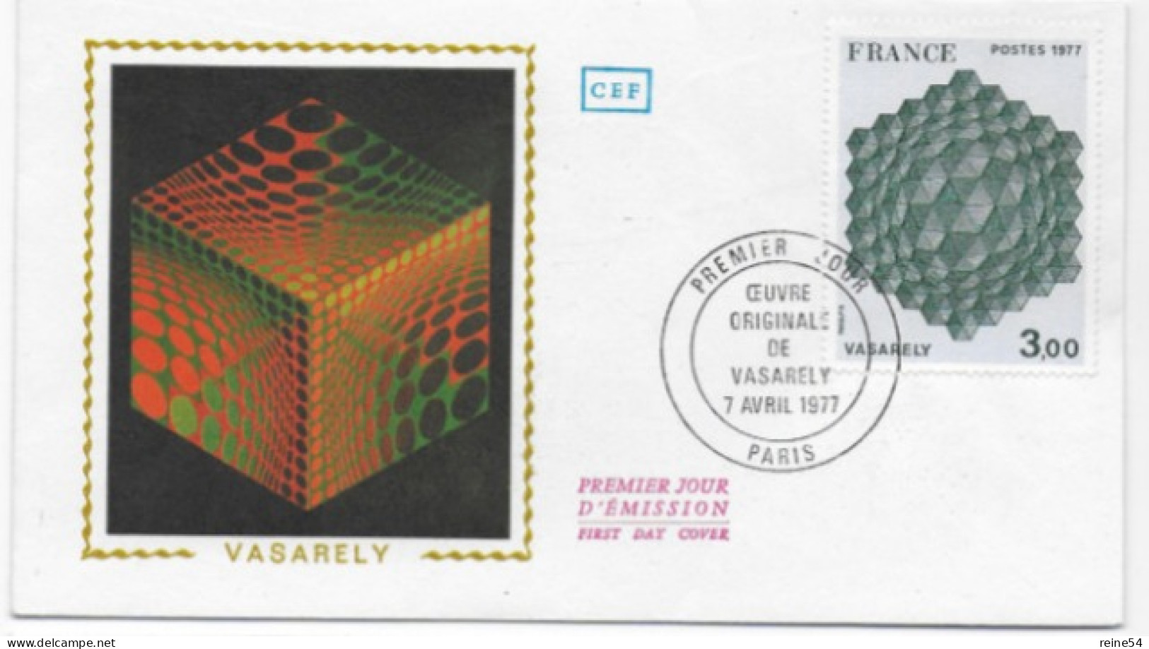 Enveloppe Premier Jour- Oeuvre Originale De Vasarely  7 Avril 1977 Paris (75) F.D.C. N° 1924 - 1970-1979