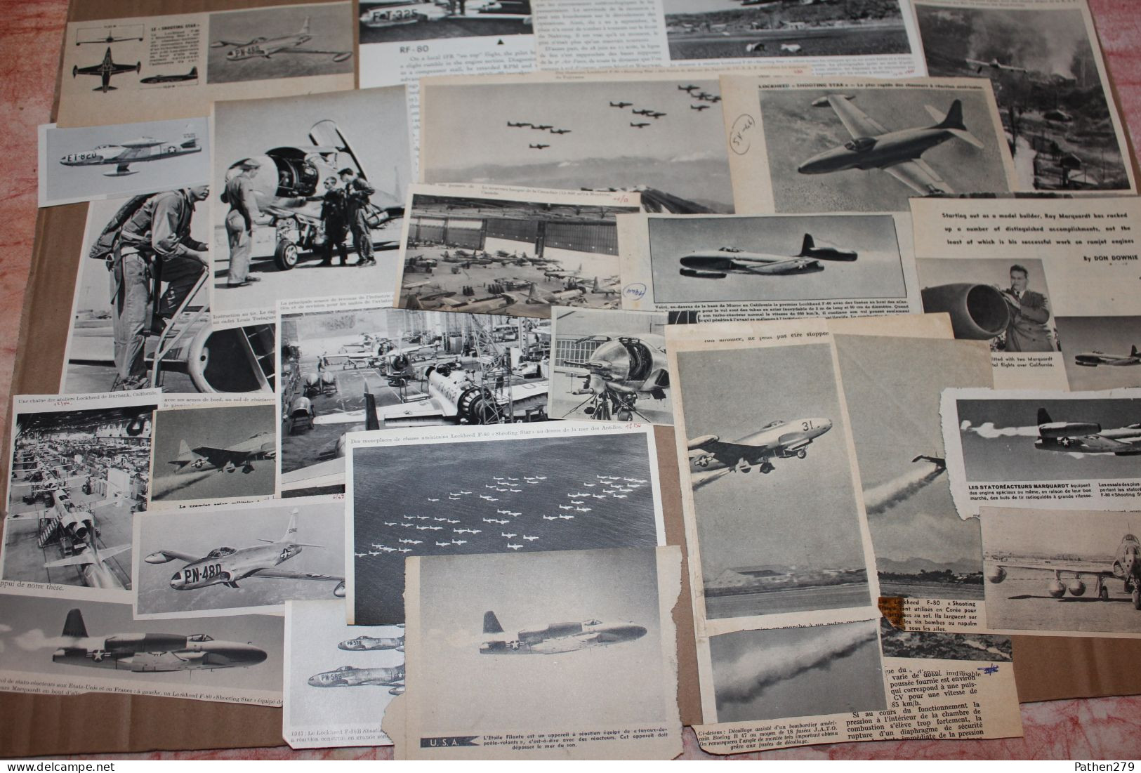 Lot De 97g D'anciennes Coupures De Presse Et Photos De L'aéronef Américain Lockheed F-80 "Shooting Star" - Aviation