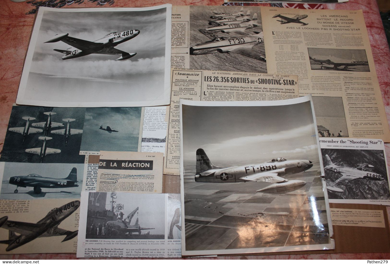 Lot De 97g D'anciennes Coupures De Presse Et Photos De L'aéronef Américain Lockheed F-80 "Shooting Star" - Aviazione