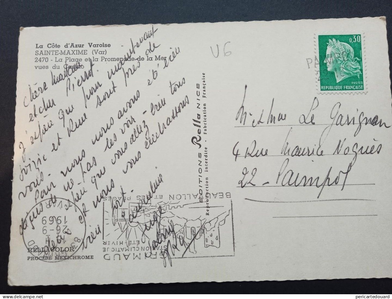 1536A Marianne De Cheffer Sur Carte Postale Non Redressée Et Annulation D'arrivée PAIMPOL - 1967-1970 Marianna Di Cheffer