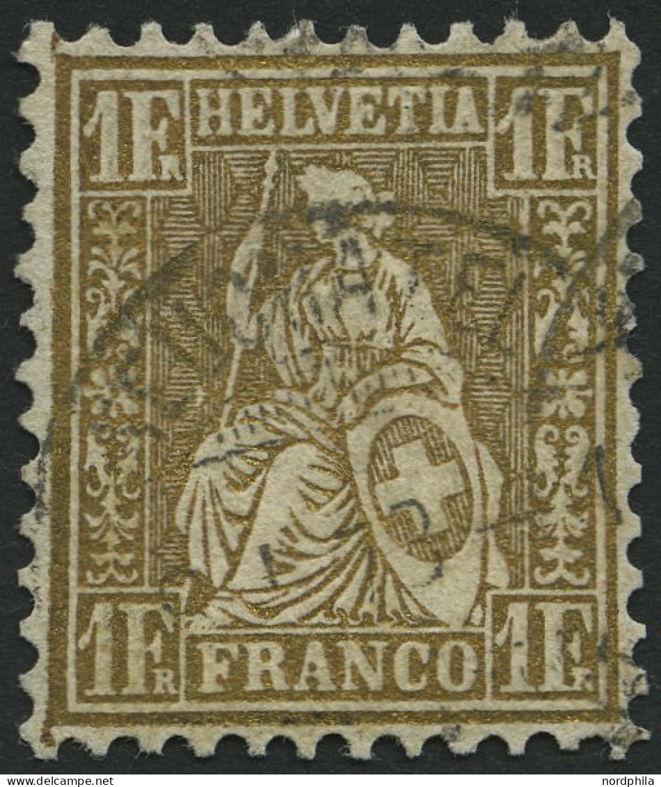 SCHWEIZ BUNDESPOST 28c O, 1864, 1 Fr. Gold, Pracht, Mi. 110.- - Usati