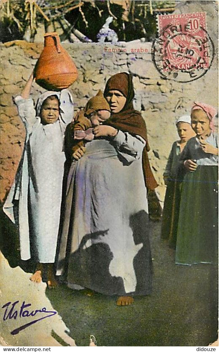 Egypte - Femme Arabe Allaitant Ses Enfants - Animée - Colorisée - Oblitération Ronde De 1913 - Etat Léger Pli Visible -  - Personnes