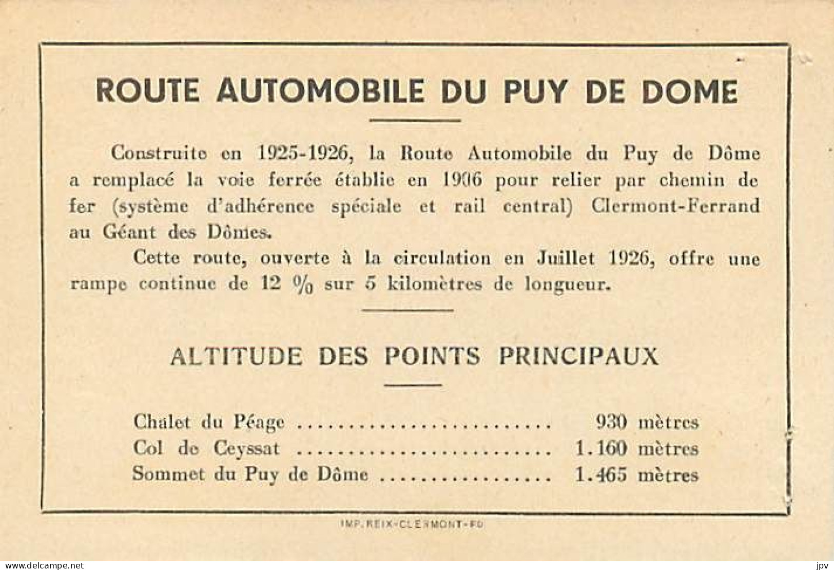 CARTE DE ROUTE AUTOMOBILE DU PUY DE DOME. Cie DES TRAMWAYS DE CLERMONT-FERRAND & DU PUY DE DOME. - Sin Clasificación