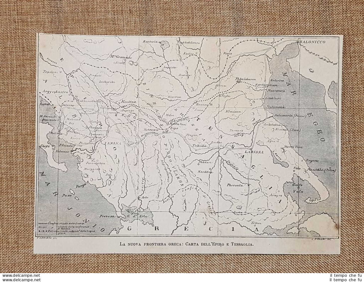 Carta Geografica O Mappa Nel 1880 Frontiera Greca Epiro E Tessaglia - Cartes Géographiques