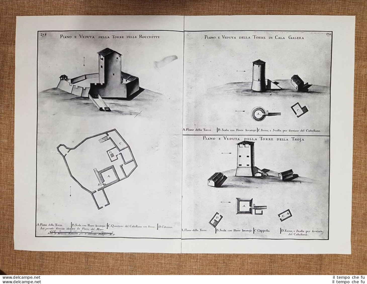 Torre Rocchette Cala Galera E Troia Granducato Di Toscana Warren 1749 Ristampa - Cartes Géographiques