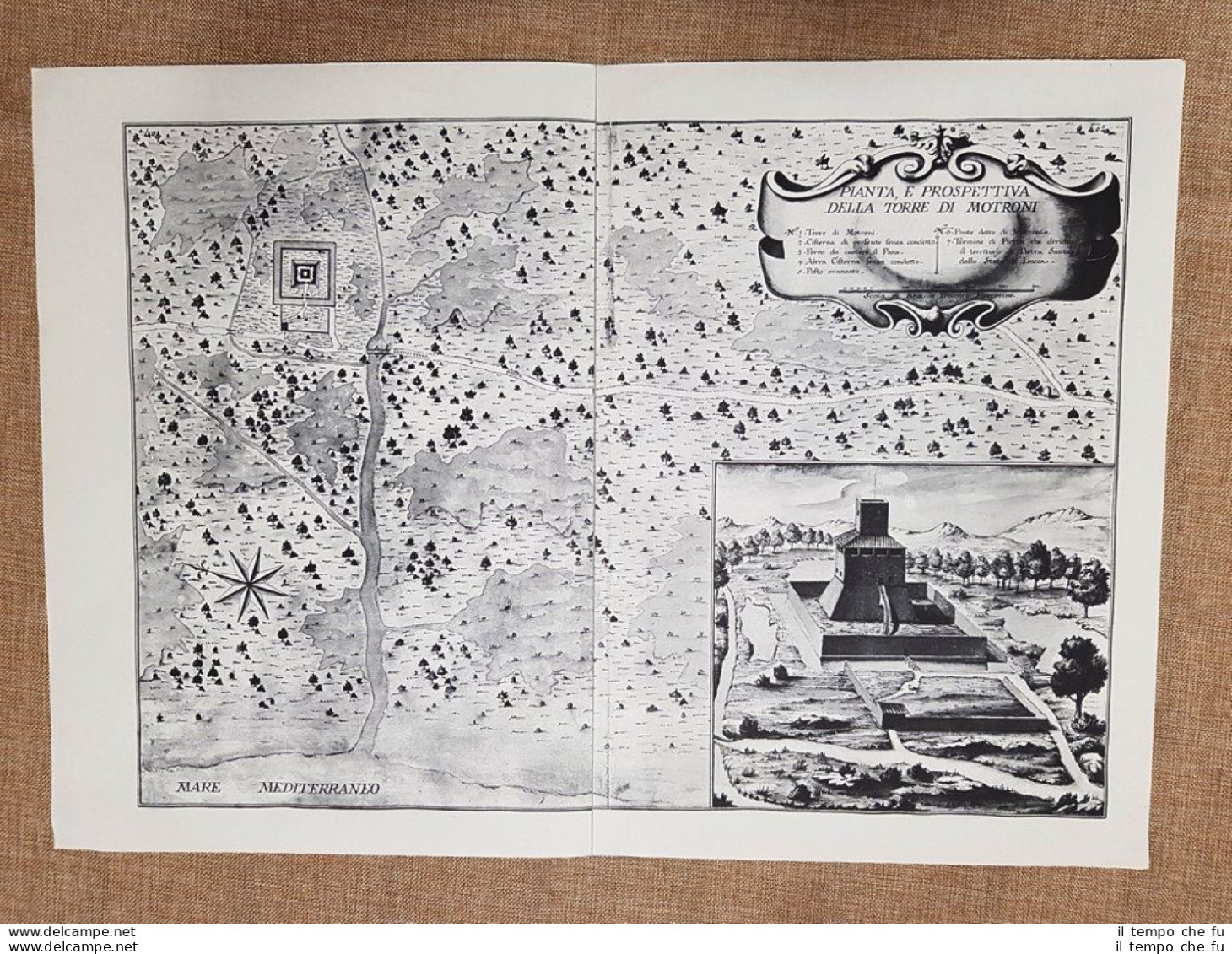 Pianta E Veduta Torre Di Motroni Granducato Toscana Odoardo Warren 1749 Ristampa - Mapas Geográficas