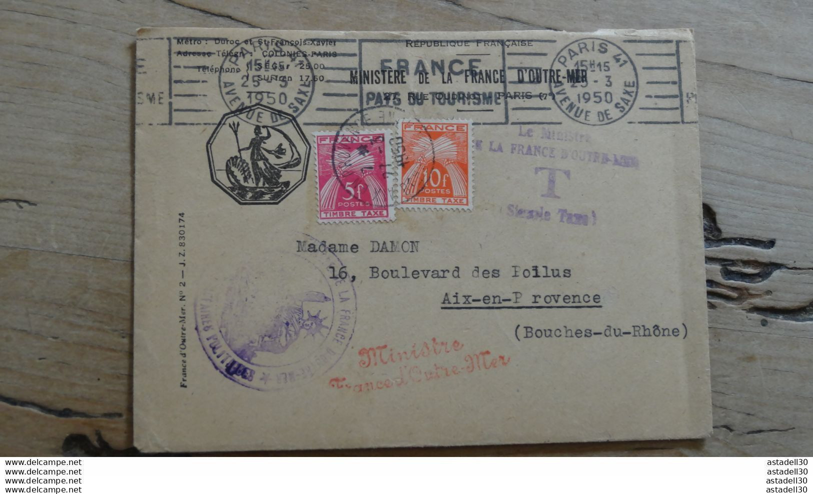 Enveloppe Avec Courrier , Taxée, Avec Griffe "le Ministre De La France D'outre Mer" - 1950 ................ G790 - 1859-1959 Lettres & Documents