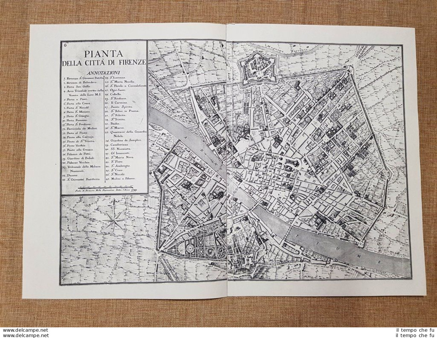 Pianta Della Città Di Firenze Granducato Di Toscana Odoardo Warren 1749 Ristampa - Cartes Géographiques