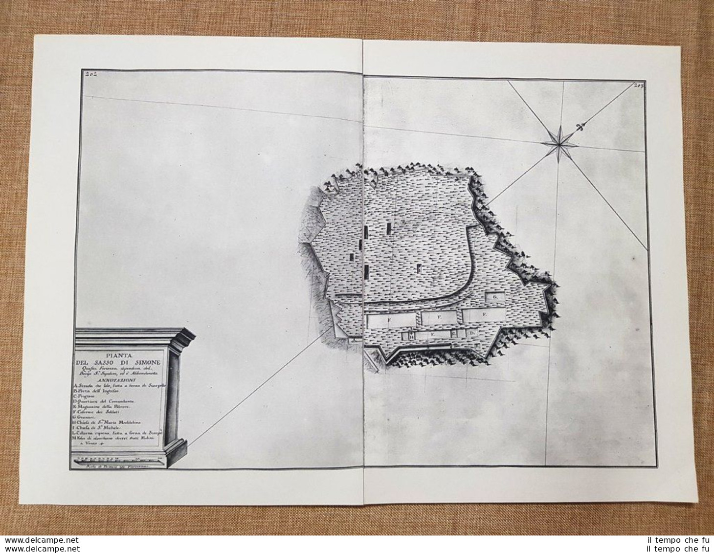 Pianta Fortezza Sasso Di Simone Granducato Toscana Odoardo Warren 1749 Ristampa - Cartes Géographiques