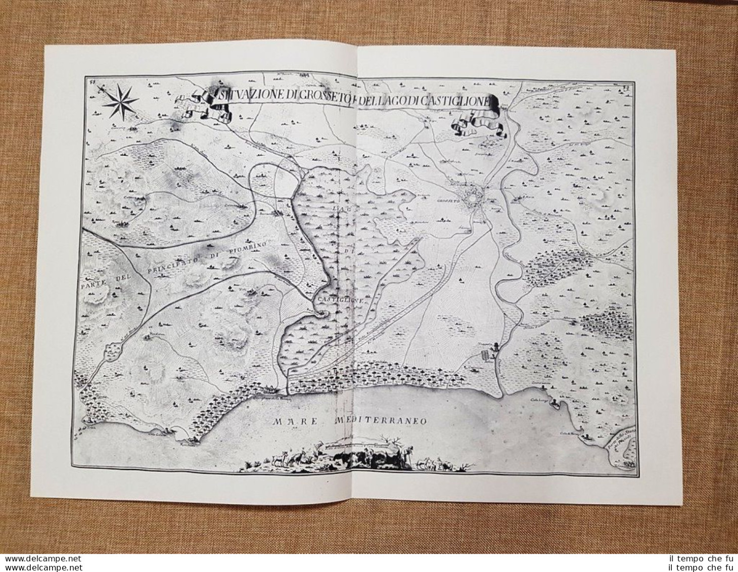 Grosseto E Lago Di Castiglione Granducato Di Toscana Odoar. Warren 1749 Ristampa - Cartes Géographiques