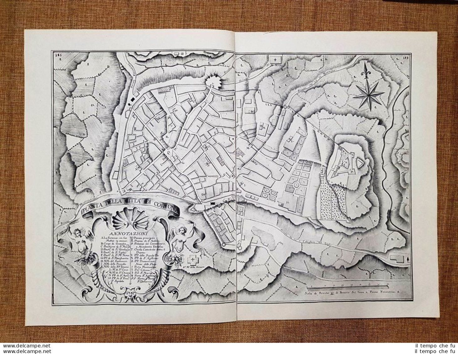 Pianta Della Città Di Cortona Granducato Toscana Odoardo Warren 1749 Ristampa - Carte Geographique
