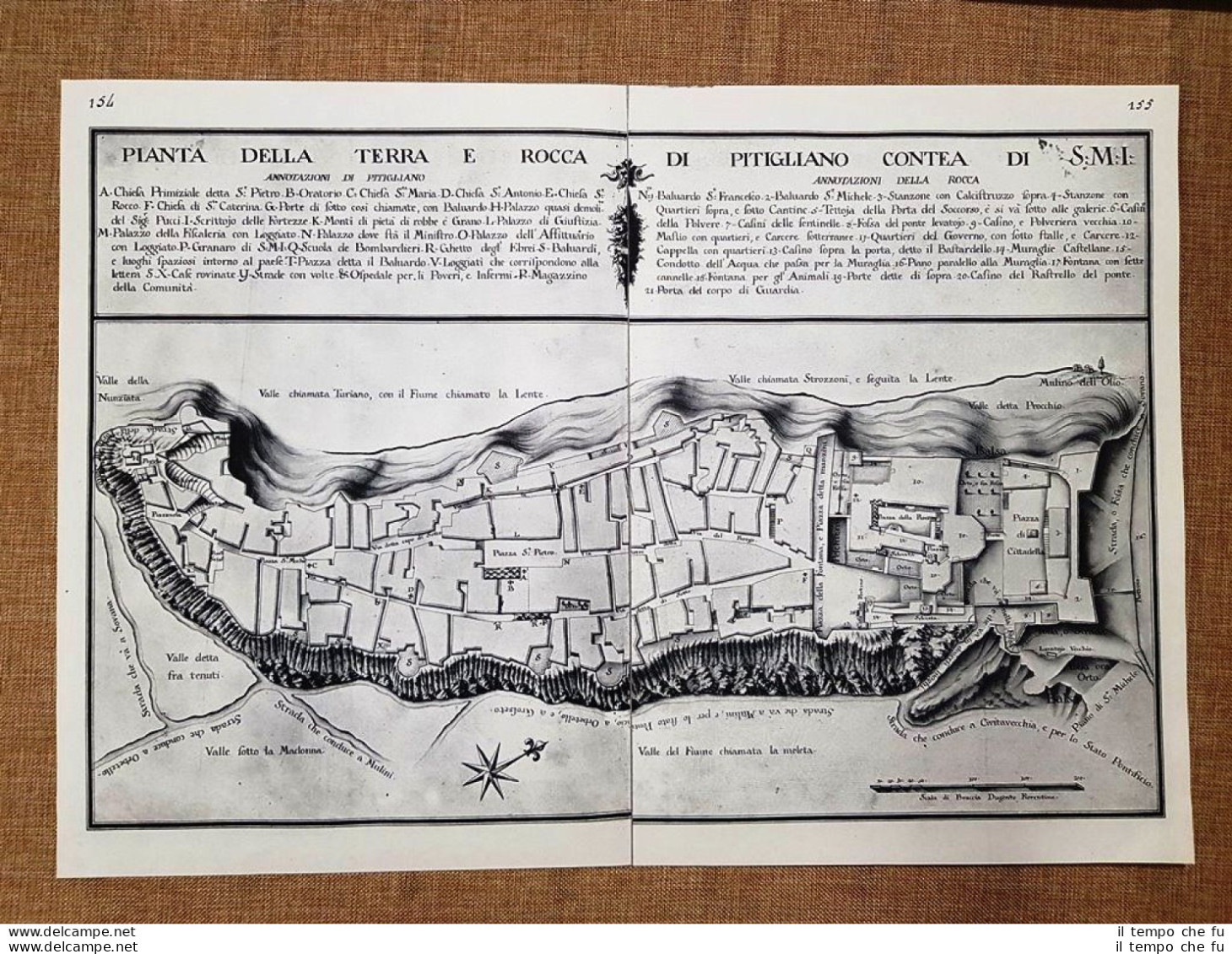 Pianta Fortezza Contea Di Pitigliano Granducato Di Toscana Warren 1749 Ristampa - Landkarten