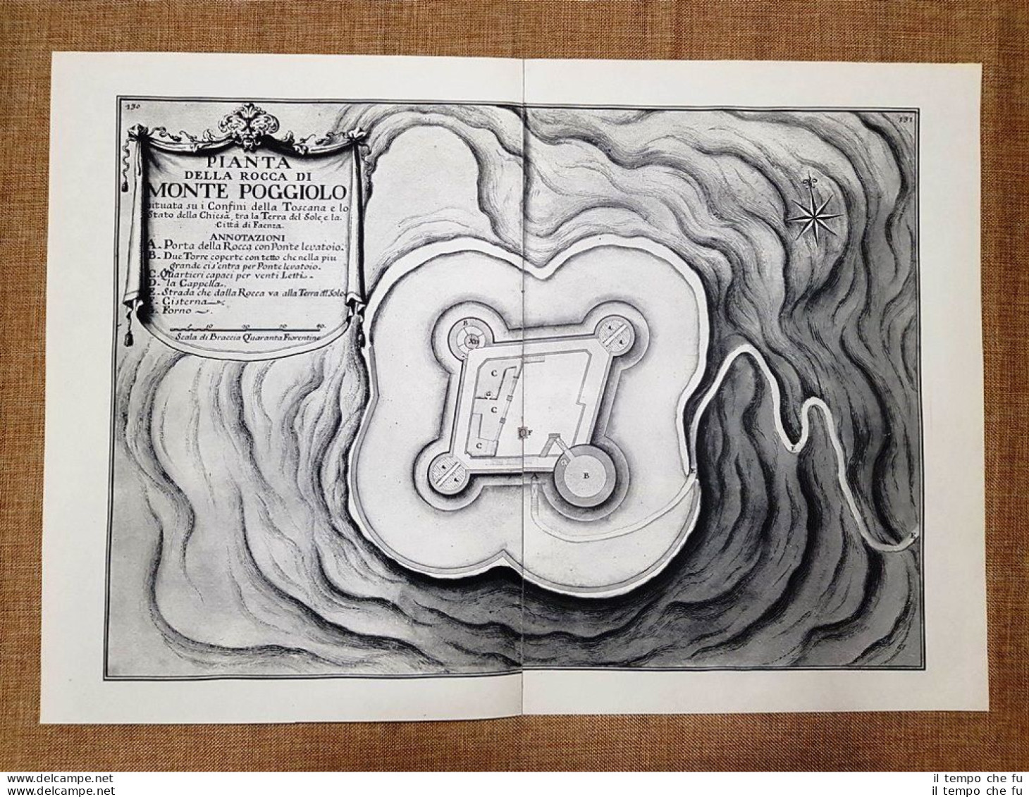 Pianta Rocca Di Montepoggiolo Granducato Di Toscana Odoardo Warren 1749 Ristampa - Geographical Maps