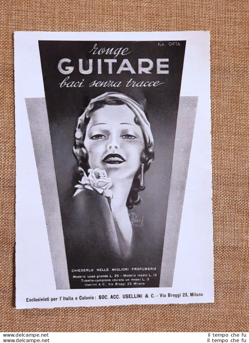 Pubblicità D'Epoca Del 1937 Rossetto Rouge Guitare Baci Senza Tracce Usellini MI - Other & Unclassified