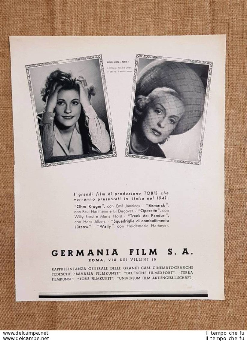 Pubblicità D'Epoca Per Collezionisti Anno 1941 Germania Film Roma Tobis Kruger - Altri & Non Classificati