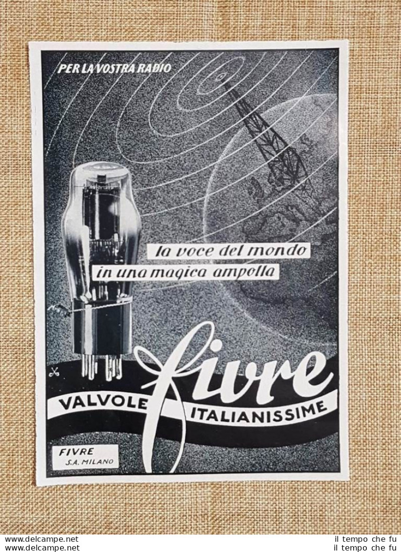 Pubblicità D'Epoca Anno 1941 Valvole Fivre La Radiotron Italiana Milano - Other & Unclassified