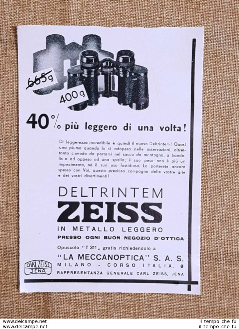 Pubblicità D'Epoca Anno 1941 Binocolo Deltrintem Zeiss Meccanoptica Milano - Altri & Non Classificati