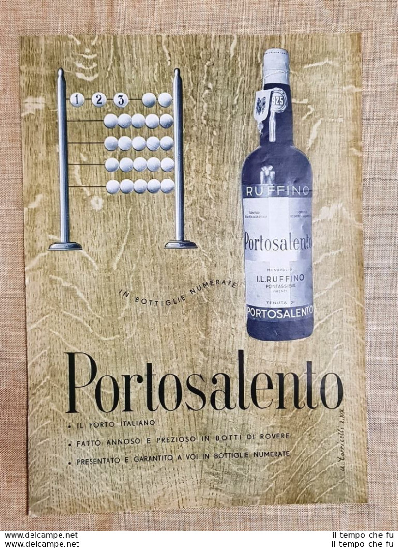Pubblicità Epoca Collezionisti 1941 Vino Portosalento I.L.Ruffino Pontassieve - Other & Unclassified