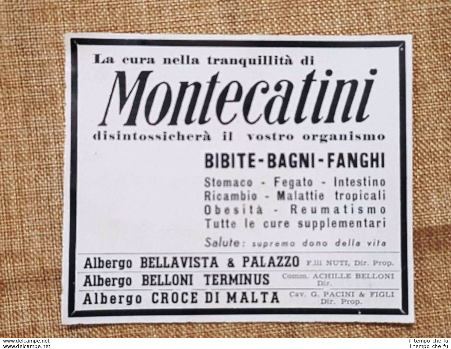 Pubblicità D'Epoca Per Collezionisti Anno 1941 Terme Di Montecatini - Autres & Non Classés