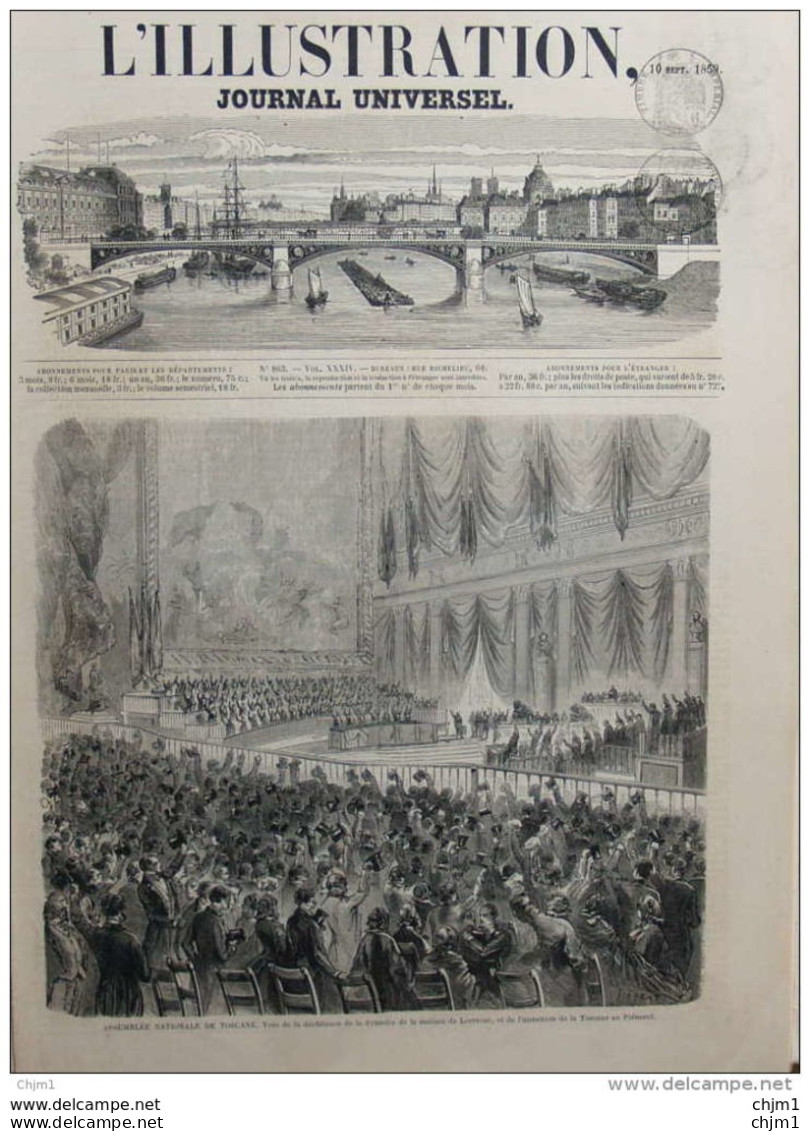 Assemble Nationale De Toscane - Vote De L'annexion De La Toscane Au Piémont - Page Original 1859 - Historical Documents