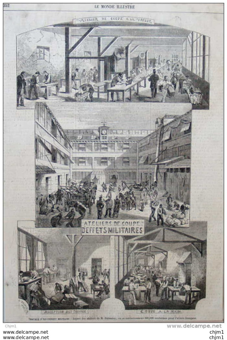 Atelier De Coupe à La Vapeur - Ateliers De Coupes D'effets Militaires - Page Original 1859 - Historical Documents