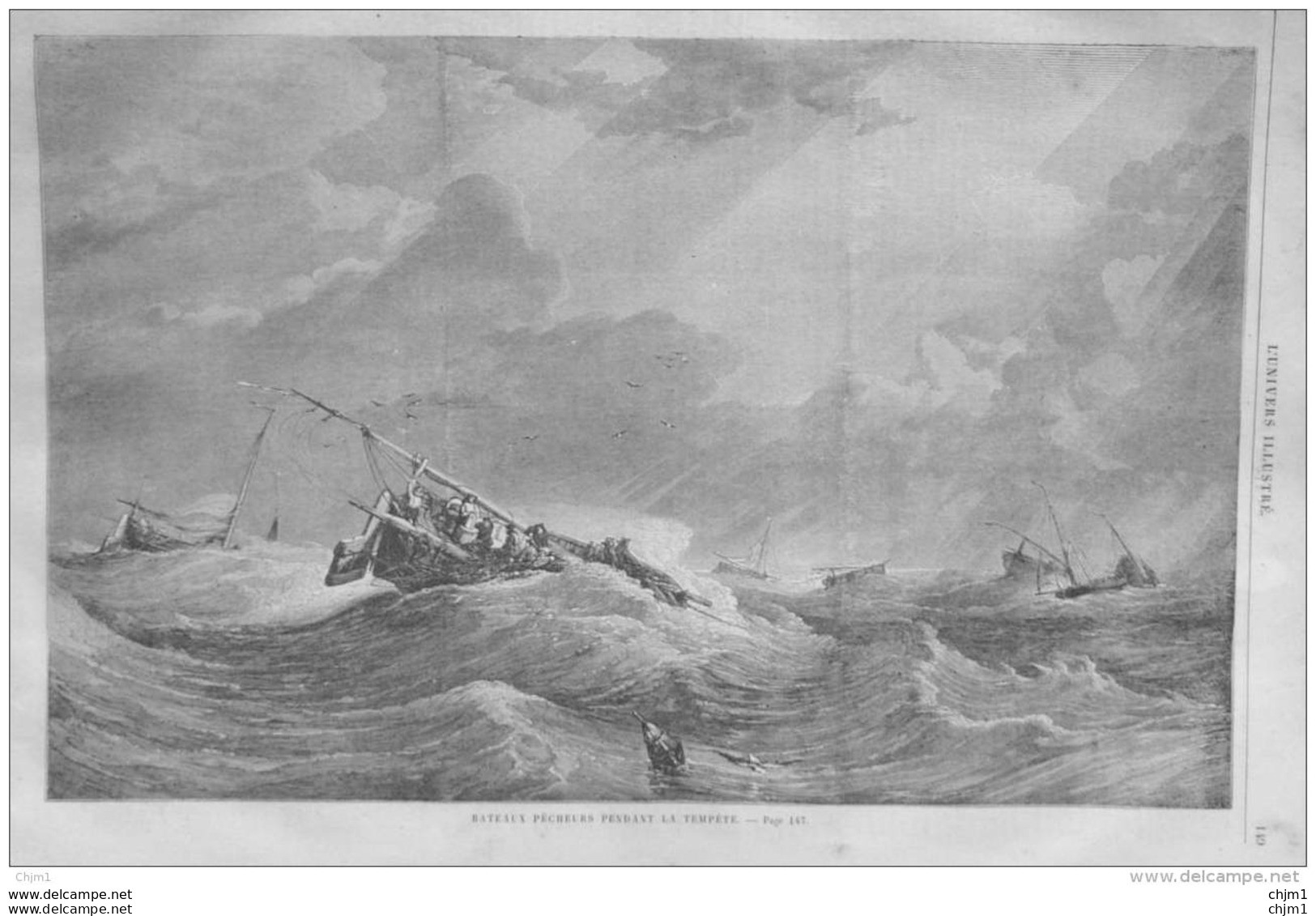 Bateaux Pêcheurs Pendant La Tempête - Page Original 1859 - Historical Documents