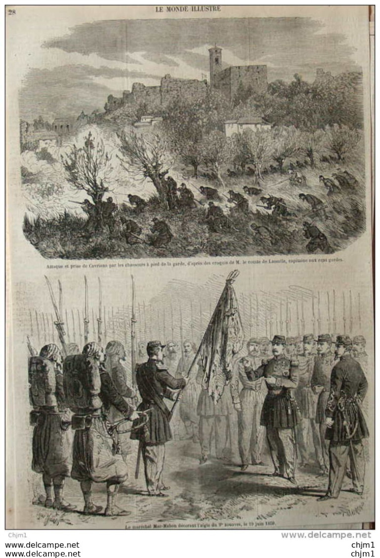 Attaque Et Prise De Cavriana - Le Maréchal Mac-Mahon Décorant L'aigle Du 2e Zouaves - Original 1859 - Historische Dokumente